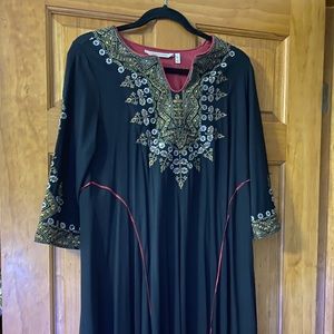 Soft Surroundings Kaftan maxi dress embellished with sequins and gold thread